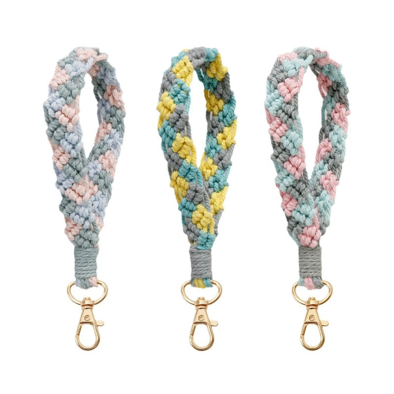 Wholesale Three Color Splicing Multi Functional Hand Woven Rural Style Keychains